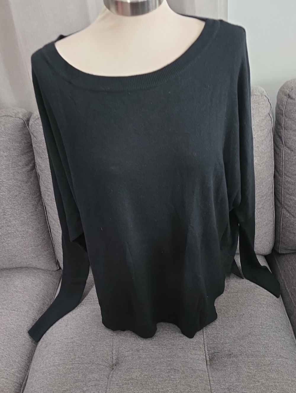 Valette Black Long Sleeve Scoop Neck Top